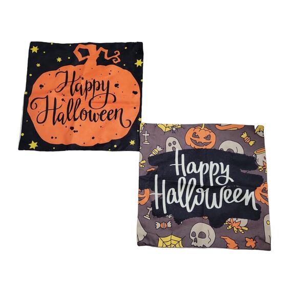 Happy Halloween Burlap Canvas Pillow Covers Set - Picture 1 of 3